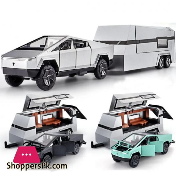 1:32 Teslas Cybertruck Trailer Car MPV VAN Alloy Diecasts Toy Vehicles Metal Toy Car Model Sound and light