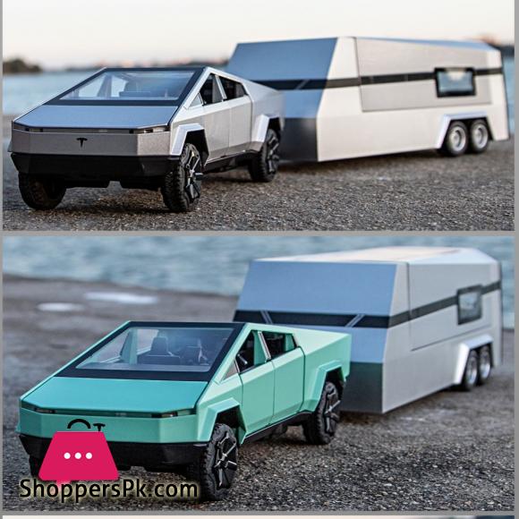 1:32 Teslas Cybertruck Trailer Car MPV VAN Alloy Diecasts Toy Vehicles Metal Toy Car Model Sound and light