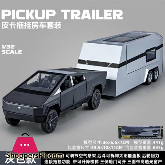1:32 Teslas Cybertruck Trailer Car MPV VAN Alloy Diecasts Toy Vehicles Metal Toy Car Model Sound and light