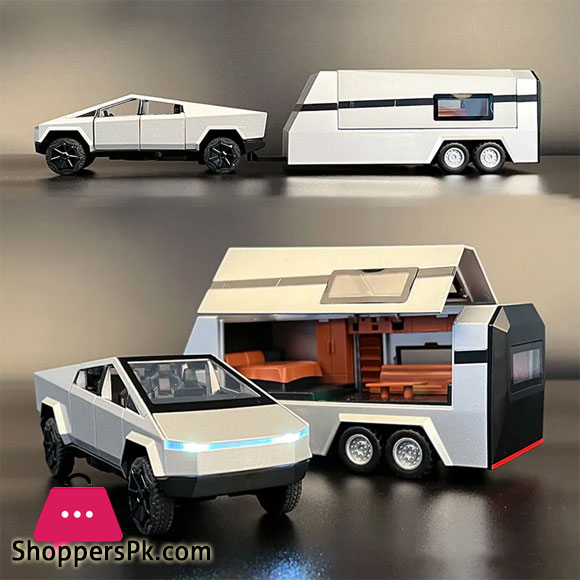 1:32 Teslas Cybertruck Trailer Car MPV VAN Alloy Diecasts Toy Vehicles Metal Toy Car Model Sound and light
