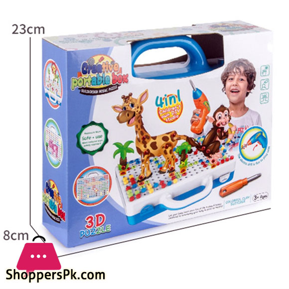 225Pcs Set Children DIY Assembling Screw Blocks Toy Toolbox Electric Drill Screwdriver Assembled Toy Kit