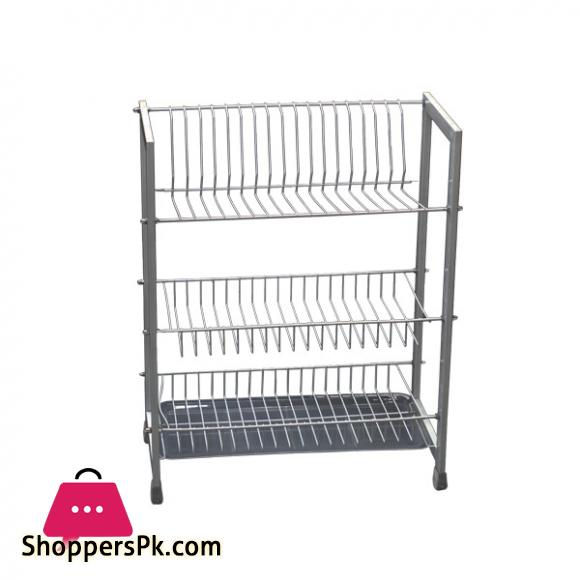 3 Layer Dish Drainer Plate Rack Grey Metallic ESS9906