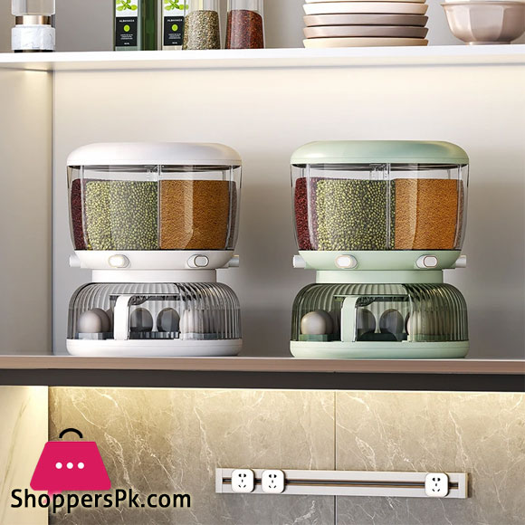 High Quality 360 Rotating Dispenser For Kitchen Rice Dispenser Dry Food Dispenser 6 Grid Grain Storage Container Egg Organizer Grain Food Storage Box