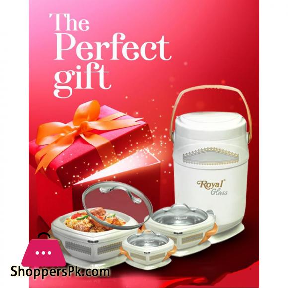 4 Pcs GIFT PACK Royal STYLO GLASS TOP 3 Hot Pot Set +1 piece Water Cooler 14 Litre in Gift Packing/ /BIRYANI ,ROTI BBQ HOT POT GIFT SET