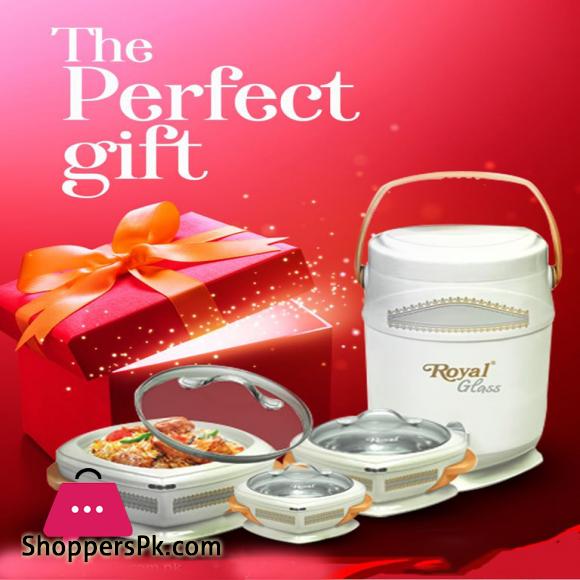 4 Pcs GIFT PACK Royal STYLO GLASS TOP 3 Hot Pot Set +1 piece Water Cooler 14 Litre in Gift Packing/ /BIRYANI ,ROTI BBQ HOT POT GIFT SET
