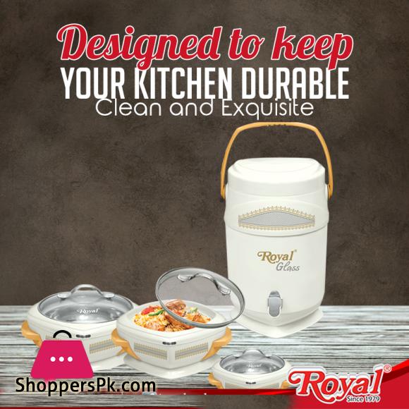 4 Pcs GIFT PACK Royal STYLO GLASS TOP 3 Hot Pot Set +1 piece Water Cooler 14 Litre in Gift Packing/ /BIRYANI ,ROTI BBQ HOT POT GIFT SET