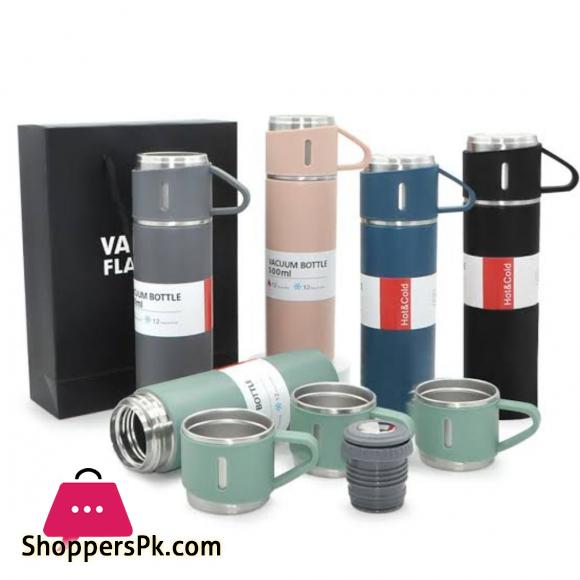 500Ml Hot And Cold Double Wall Stainless Steel Insulated Sport Vacuum Flask Tea Gift Box Set With Two Cups