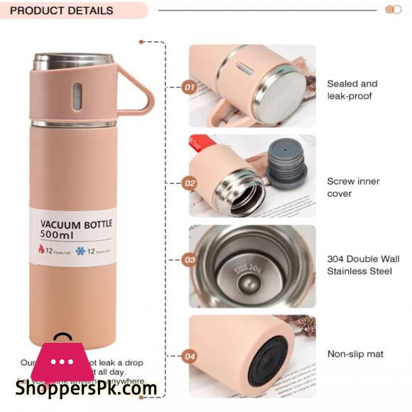 500Ml Hot And Cold Double Wall Stainless Steel Insulated Sport Vacuum Flask Tea Gift Box Set With Two Cups