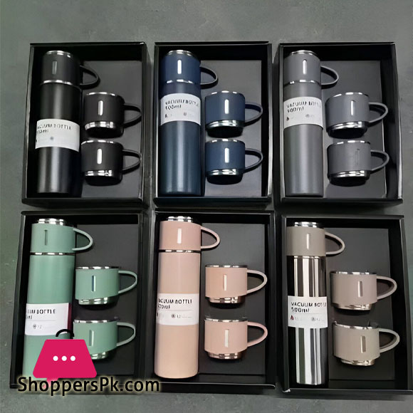 500Ml Hot And Cold Double Wall Stainless Steel Insulated Sport Vacuum Flask Tea Gift Box Set With Two Cups