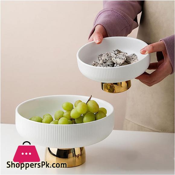 Ceramic Stylish Fruit Bowls with Gold Foot Large - 10 Inch