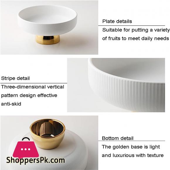 Ceramic Stylish Fruit Bowls with Gold Foot Large - 10 Inch