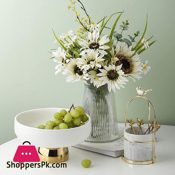 Ceramic Stylish Fruit Bowls with Gold Foot Large - 10 Inch