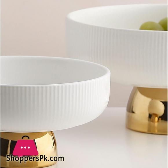 Ceramic Stylish Fruit Bowls with Gold Foot Large - 10 Inch