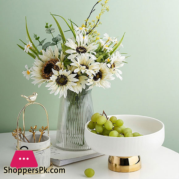 Ceramic Stylish Fruit Bowls with Gold Foot Small - 8 Inch