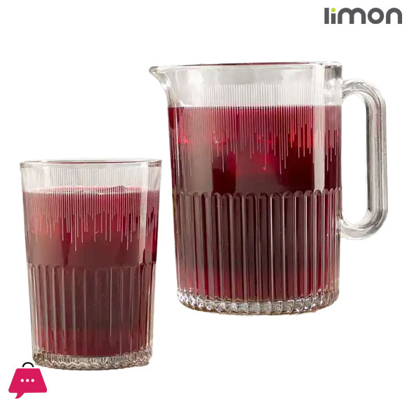 Limon Grooved Glass Pitcher and 6 Glass