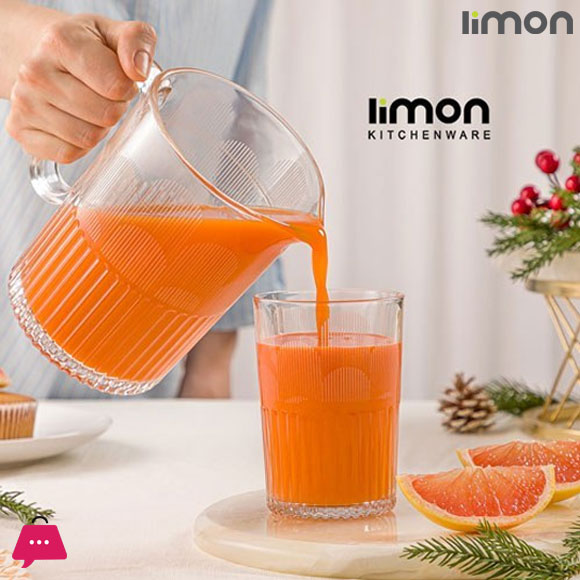 Limon Grooved Glass Pitcher and 6 Glass