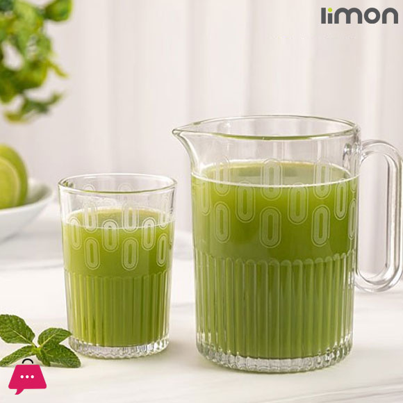 Limon Grooved Glass Pitcher and 6 Glass