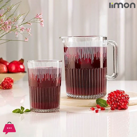 Limon Grooved Glass Pitcher and 6 Glass