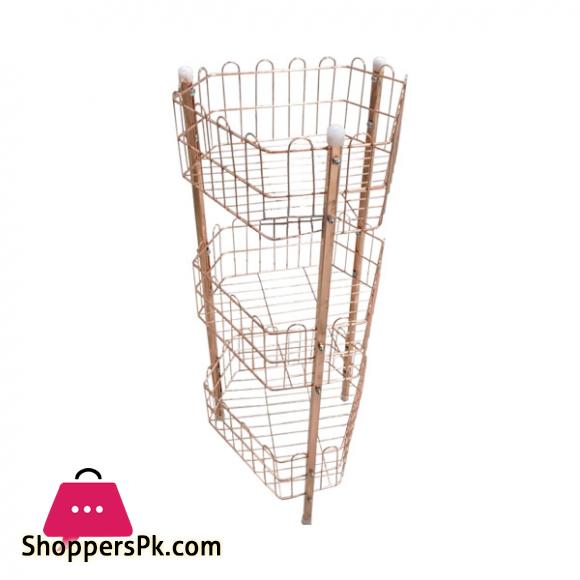 Metal Wire Diamond Vegetable basket Rose Gold 3 Layer - BA-8812