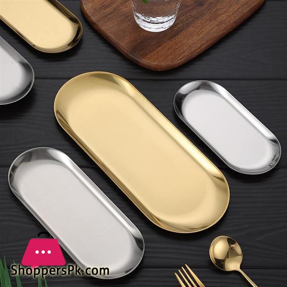 GoldenStainless Steel Shallow Trays BBQ Sushi Flat Dish 22 x 9 CM