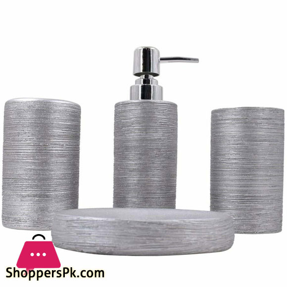 Ceramic Bathroom Accessories Set Silver Bath Set Pack of 4