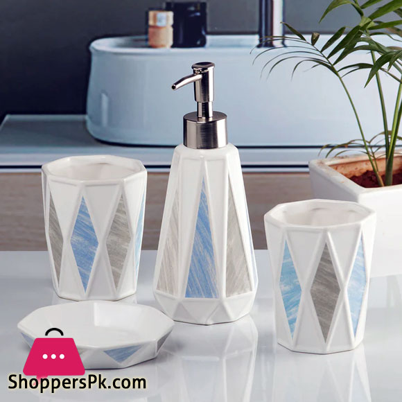 Ceramic Bathroom Accessories Set of 4 Bath Set with Soap Dispenser - 10085