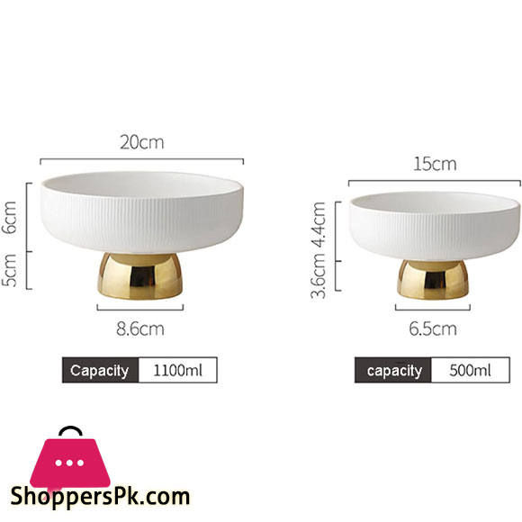 Ceramic Stylish Fruit Bowls with Gold Foot Large - 10 Inch