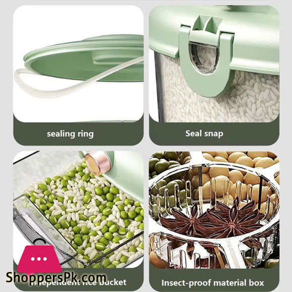 Cornflakes Dispenser Rotating Rice Bucket Insect Proof Moisture Proof Storage Divided Container Household Kitchen Grain Dispenser