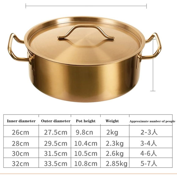 Golden Special For Commercial Induction Cooker Pot Double Handle Stainless Steel Pot ( Size 26cm)
