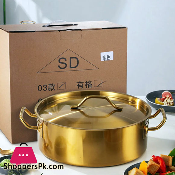 Golden Special For Commercial Induction Cooker Pot Double Handle Stainless Steel Pot ( Size 34cm)