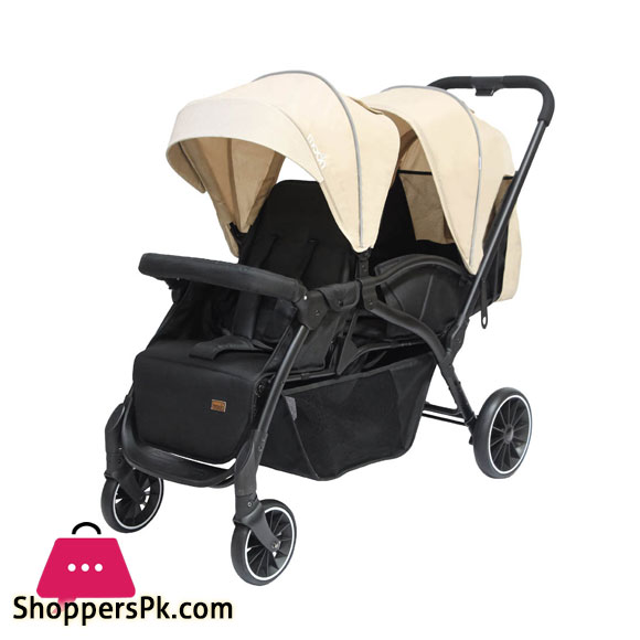 Moon Dois Easy Foldable Twin Stroller Pram With Adjustable Leg Rest