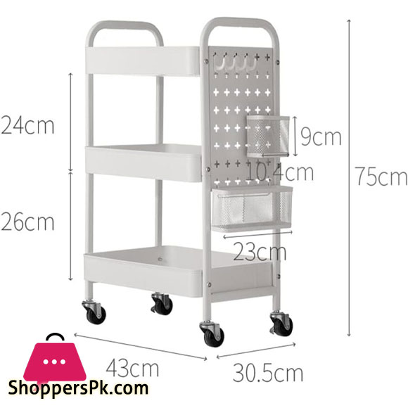 Binca Rolling Island 3 Tier Rolling Cart Metal Beverage Cart White with Wheels Multifunctional for Living Room and Bedroom-White & Black