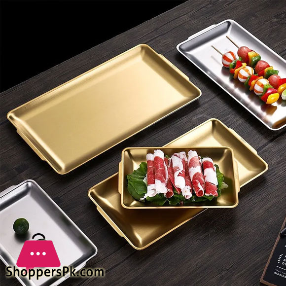 GoldenStainless Steel Shallow Trays BBQ Sushi Flat Dish 32 x 16 CM