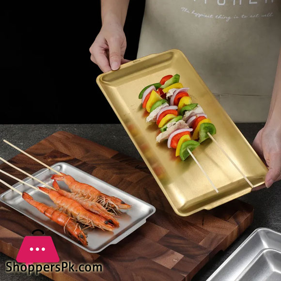 GoldenStainless Steel Shallow Trays BBQ Sushi Flat Dish 32 x 16 CM