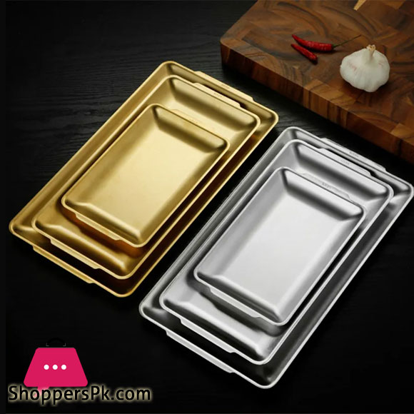 GoldenStainless Steel Shallow Trays BBQ Sushi Flat Dish 32 x 16 CM