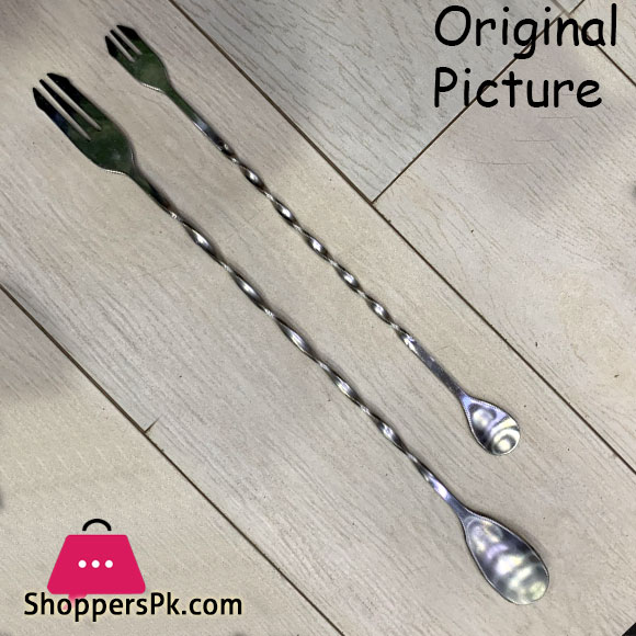 1 Pieces Stainless Steel Cocktail Mixing Spoon 3 Prong Bar Mixing Spoon Fork 26cm