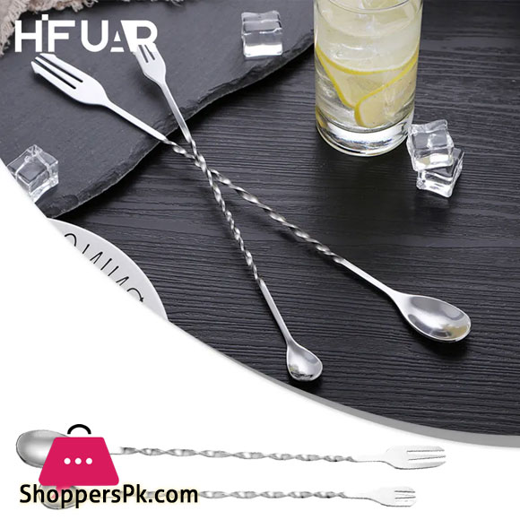 1 Pieces Stainless Steel Cocktail Mixing Spoon 3 Prong Bar Mixing Spoon Fork 32cm