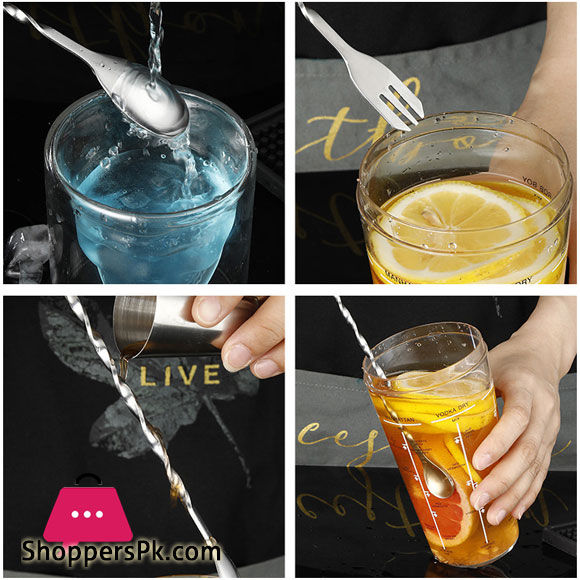 1 Pieces Stainless Steel Cocktail Mixing Spoon 3 Prong Bar Mixing Spoon Fork 26cm