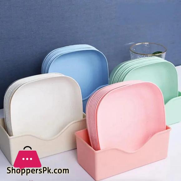 10pcs Plates with Stand Modern Simple Dinner Plate Round Square 5.7 Inch Multiple Color Wheat Straw Nordic Plastic Plate Fruit Vegetable Plate Food Tray