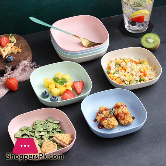 10pcs Plates with Stand Modern Simple Dinner Plate Round Square 5.7 Inch Multiple Color Wheat Straw Nordic Plastic Plate Fruit Vegetable Plate Food Tray