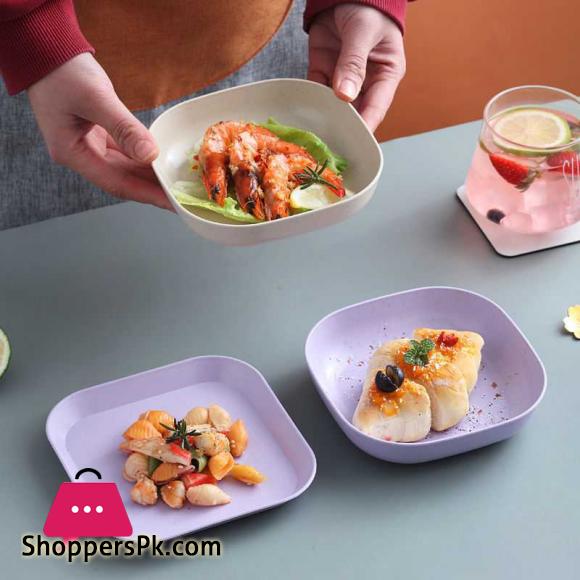 10pcs Plates with Stand Modern Simple Dinner Plate Round Square 5.7 Inch Multiple Color Wheat Straw Nordic Plastic Plate Fruit Vegetable Plate Food Tray