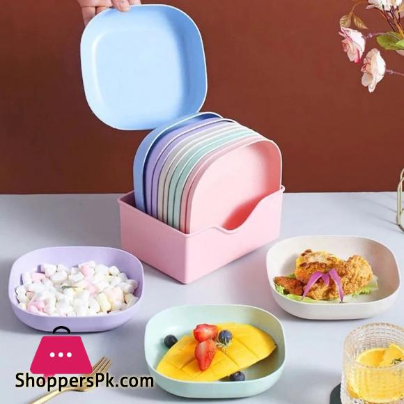 10pcs Plates with Stand Modern Simple Dinner Plate Round Square 5.7 Inch Multiple Color Wheat Straw Nordic Plastic Plate Fruit Vegetable Plate Food Tray