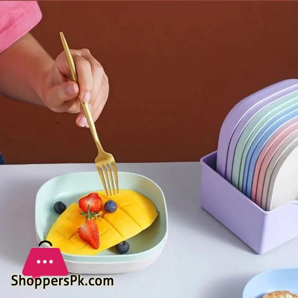 10pcs Plates with Stand Modern Simple Dinner Plate Round Square 5.7 Inch Multiple Color Wheat Straw Nordic Plastic Plate Fruit Vegetable Plate Food Tray