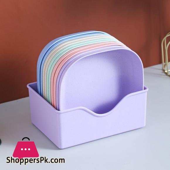 10pcs Plates with Stand Modern Simple Dinner Plate Round Square 5.7 Inch Multiple Color Wheat Straw Nordic Plastic Plate Fruit Vegetable Plate Food Tray