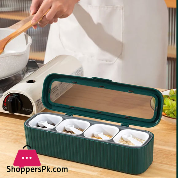 4 Grid Seasoning Box Kitchen Storage Organizer Spice Jars Salt and Pepper Shakers Spice Container Set