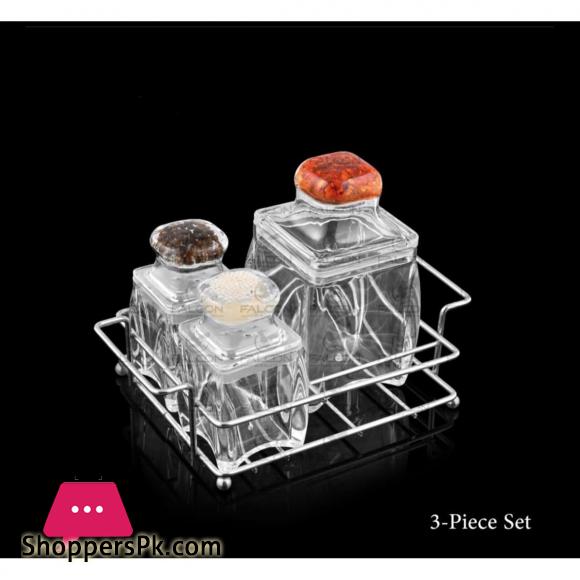 Acrylic Salt shaker & Sugar pot 3 in 1 with Chrome metal stand