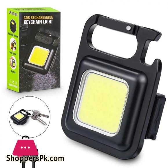 COB Rechargeable Keychain Mini Small Flashlight 3 Light Modes Portable Pocket Light with Folding Bracket Bottle Opener and Magnet Base for Fishing, Walking and Camping