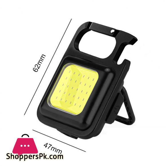 COB Rechargeable Keychain Mini Small Flashlight 3 Light Modes Portable Pocket Light with Folding Bracket Bottle Opener and Magnet Base for Fishing, Walking and Camping