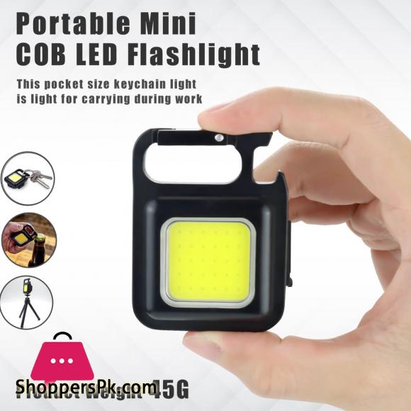 COB Rechargeable Keychain Mini Small Flashlight 3 Light Modes Portable Pocket Light with Folding Bracket Bottle Opener and Magnet Base for Fishing, Walking and Camping
