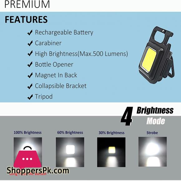 COB Rechargeable Keychain Mini Small Flashlight 3 Light Modes Portable Pocket Light with Folding Bracket Bottle Opener and Magnet Base for Fishing, Walking and Camping